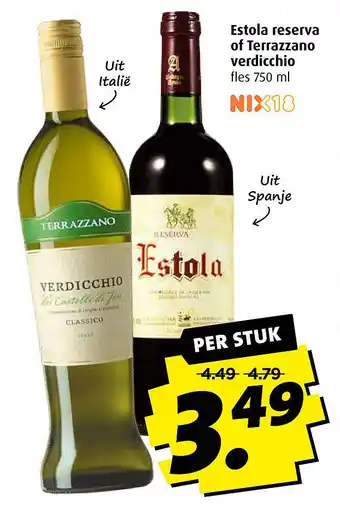 Boni Estola reserva of Terrazzano verdicchio 750ml aanbieding