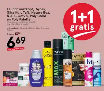 Etos Fa, Schwarzkopf, Syoss, Gliss Kur, Taft, Nature Box, N.A.E, Got2b, Poly Color en Poly Palette aanbieding