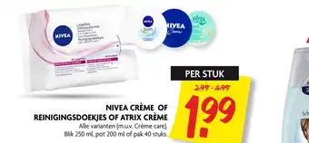 Dekamarkt Nivea Crème Of Reinigingsdoekies Of Atrix Crème aanbieding