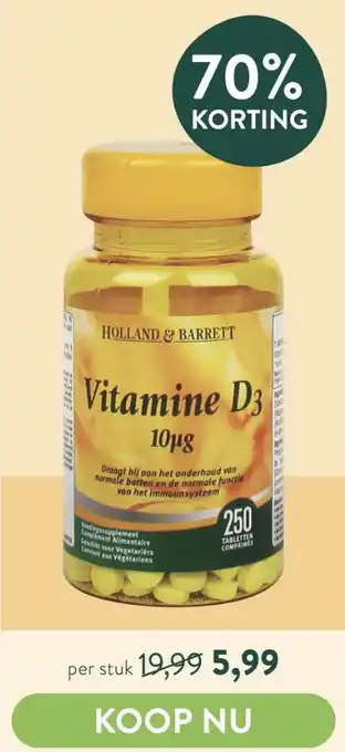 Holland & Barrett Vitamine D3 10µg aanbieding