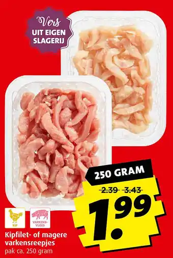 Boni Kipfilet- of magere varkensreepjes 250gram aanbieding