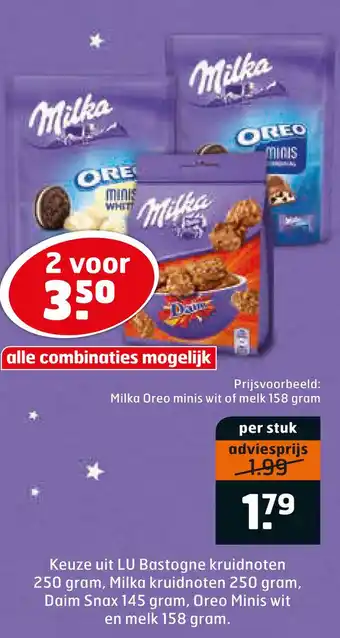 Trekpleister Milka Oreo minis wit of melk 158 gram aanbieding