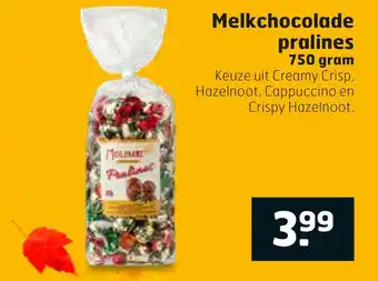 Trekpleister Melkchocolade pralines 750 gram aanbieding