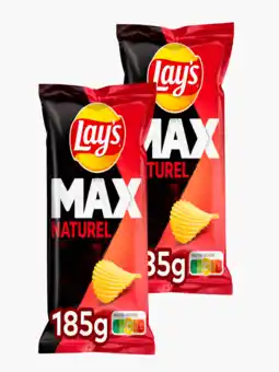 Flink Lay's Max Naturel Ribbel Chips 185g 2x aanbieding