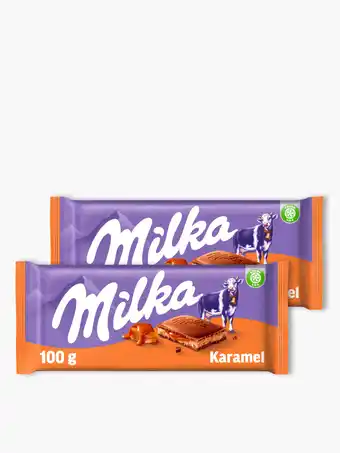 Flink Milka Chocoladereep Karamel 100g 2x aanbieding