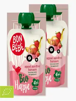 Flink Bon Bebe Fruithapje Appel Aardbei 6M Bio 90g 2x aanbieding