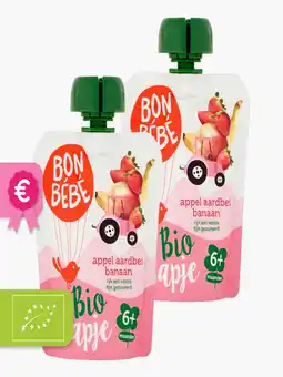 Flink Bon Bebe Fruithapje Appel Aardbei 6M Bio 90g 2x aanbieding