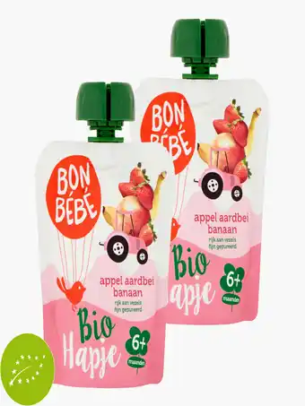 Flink Bon Bebe Fruithapje Appel Aardbei 6M Bio 90g 2x aanbieding