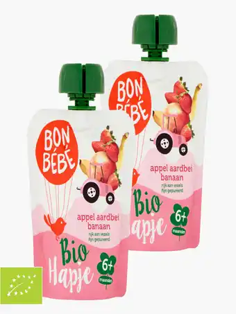Flink Bon Bebe Fruithapje Appel Aardbei 6M Bio 90g 2x aanbieding