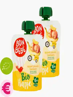 Flink Bon Bebe Fruithapje Appel Perzik Banaan 6M Bio 90g 2x aanbieding
