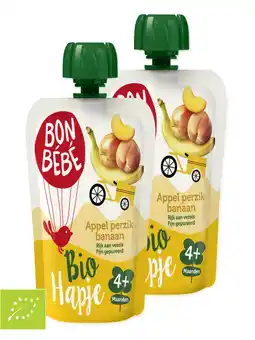 Flink Bon Bebe Fruithapje Appel Perzik Banaan 6M Bio 90g 2x aanbieding
