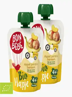 Flink Bon Bebe Fruithapje Appel Perzik Banaan 6M Bio 90g 2x aanbieding
