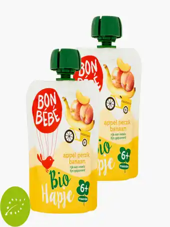 Flink Bon Bebe Fruithapje Appel Perzik Banaan 6M Bio 90g 2x aanbieding