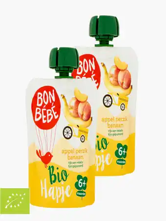 Flink Bon Bebe Fruithapje Appel Perzik Banaan 6M Bio 90g 2x aanbieding