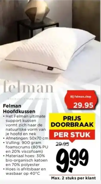 Vomar Voordeelmarkt Felman hoofdkussen per stuk aanbieding