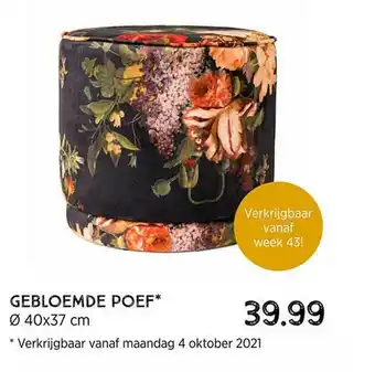 Xenos Gebloemde Poef 40x37cm aanbieding