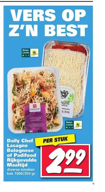 Nettorama Daily Chef Lasagne Bolognese Of Padifood Rijkgevulde Maaltijd aanbieding