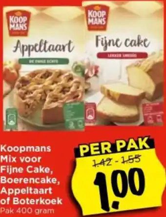 Vomar Voordeelmarkt Koopmans Mix voor Fijne Cake, Boerencake, Appeltaart of Boterkoek Pak 400 gram aanbieding