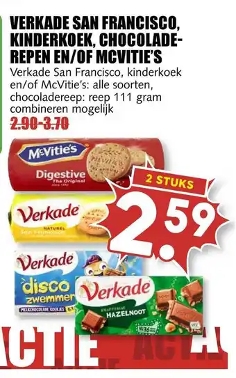 MCD Supermarkt Verkade San Francisco, Kinderkoek, Chocoladerepen En-of Mcvitie's aanbieding