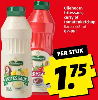 Boni Oliehoorn fritessaus, curry of tomatenketchup flacon 465 ml aanbieding