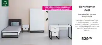 Baby & Tiener Tinerkamer Steel 1 Persoonsbed, Bureau & Nachtkastje aanbieding