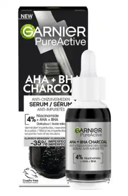 De Online Drogist Garnier PureActive AHA + BHA Charcoal Anti-Onzuiverheden Serum 30ML aanbieding