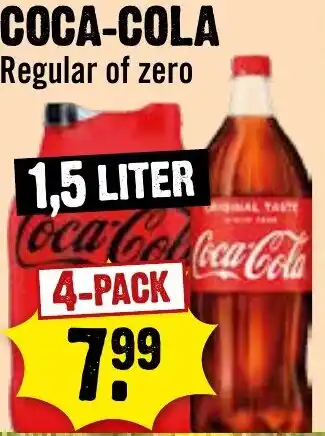 Dirck 3 Coca-cola regular of zero 1,5 liter aanbieding