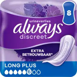 Jumbo Always Discreet Verband Voor Urineverlies Plus Long Plus 8 Stuks aanbieding