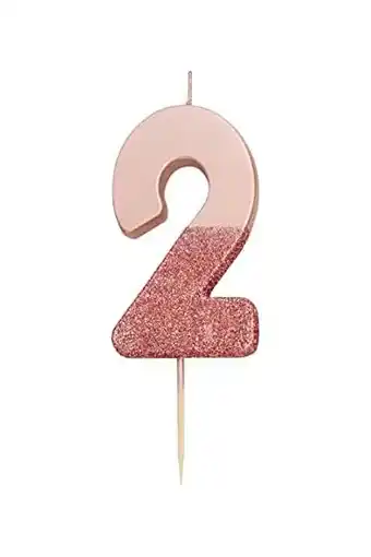 Amazon Talking Tables BDAY-CANDLE-RG-2 Roze Goud Glitter Nummer 2 kaars, Premium kwaliteit taarttopper decoratie, Mooi, sprankelend  aanbieding