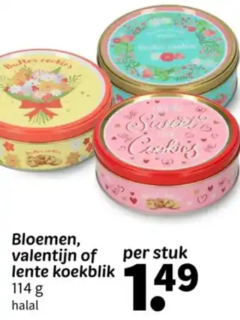 Wibra Bloemen, valentijn of lente koekblik 114g aanbieding