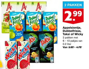 Hoogvliet Appelsientje, Dubbelfrisss, Taksi of Wicky 0,2liter aanbieding