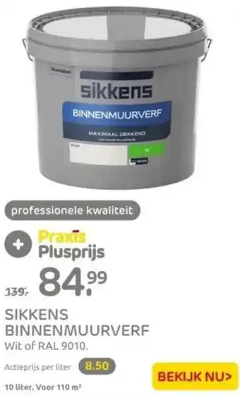 Praxis SIKKENS BINNENMUURVERF 10 liter. Voor 110 m² aanbieding