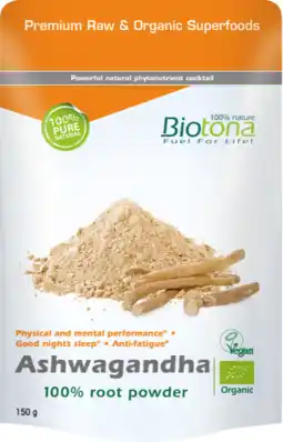 De Online Drogist Biotona Ashwagandha 100% Root Powder 150GR aanbieding