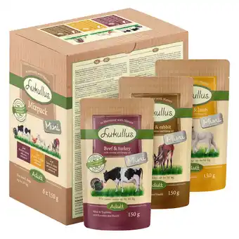 Zooplus 10 + 2 gratis! 12 x 150 g Lukullus Naturkost Mini Vershoudzakjes - Mix (Wild & konijn / Gevogelte & lam / Rund & kalkoen) aanbieding