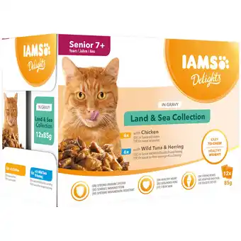 Zooplus 36 + 12 gratis! 48 x 85 g IAMS Kattenvoer Senior Land & Sea Collection in Saus Kattenvoer aanbieding