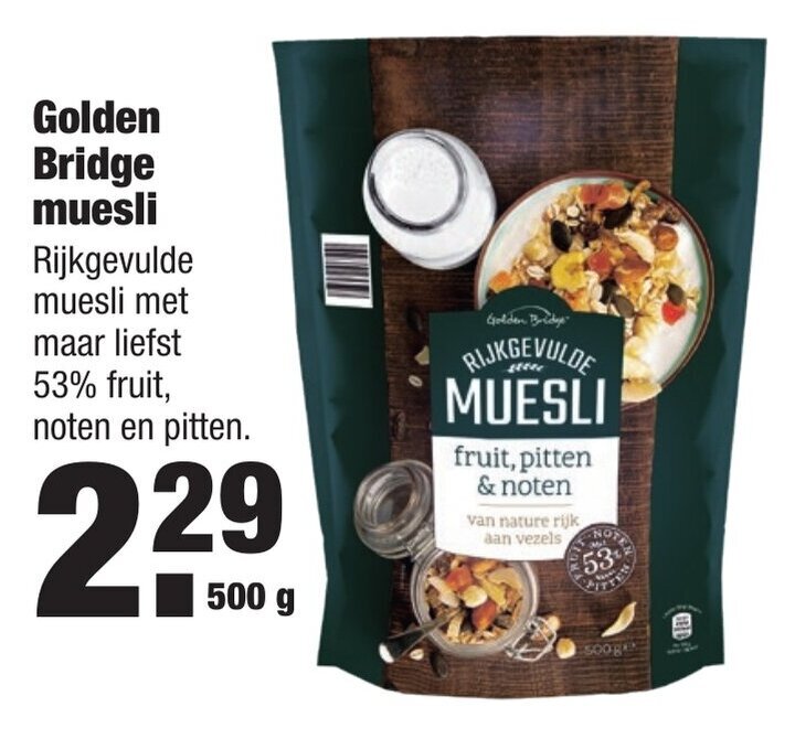 Golden bridge muesli 500 gr aanbieding bij ALDI