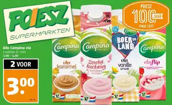 Poiesz Alle Campina vla 2 pakken à 1 liter aanbieding