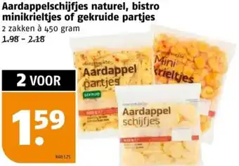 Poiesz Aardappelschijfjes naturel, bistro minikrieltjes of gekruide partjes 450g aanbieding