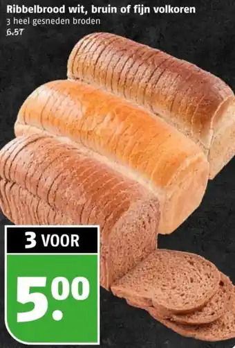 Poiesz Ribbelbrood wit, bruin of fijn volkoren aanbieding
