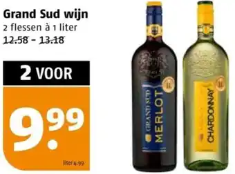 Poiesz Grand Sud wijn 2 flessen à 1 liter aanbieding