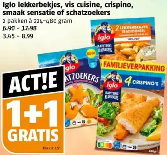 Poiesz Iglo lekkerbekjes, vis cuisine, crispino, smaak sensatie of schatzoekers aanbieding
