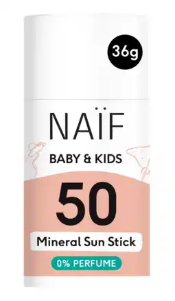 De Online Drogist Naif Baby & Kids SPF50 Mineral Sun Stick 36GR aanbieding
