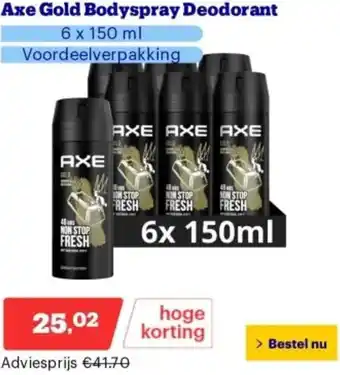 Bol.com Axe Gold Bodyspray Deodorant 6x 150ml aanbieding