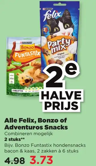 PLUS Alle Felix, Bonzo of Adventuros Snacks aanbieding