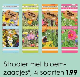 Blokker Strooier met bloemzaadjes, 4 soorten aanbieding