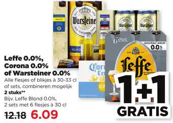 PLUS Leffe 0.0%, Corona 0.0% of Warsteiner 0.0% aanbieding