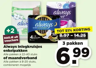 PLUS Always Inlegkruisjes enkelpakken of maandverband aanbieding