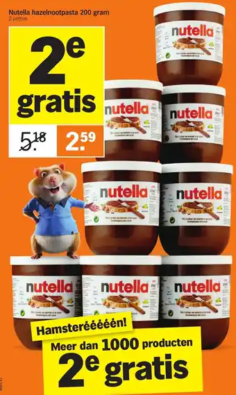 Albert Heijn Nutella Hazelnootpasta 2*200g aanbieding