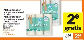 Albert Heijn AH Keukenpapier sterk & absorberend 2*3 rollen / AH Keukenpapier sterk & absorberend 2*2 rollen aanbieding