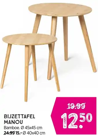 Xenos BIJZETTAFEL MANOU Bamboe. Ø 40x40 cm aanbieding